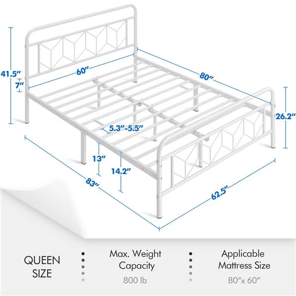 Yaheetech Vintage Metal Bed Frame with Diamond Pattern Headboard - Image 7