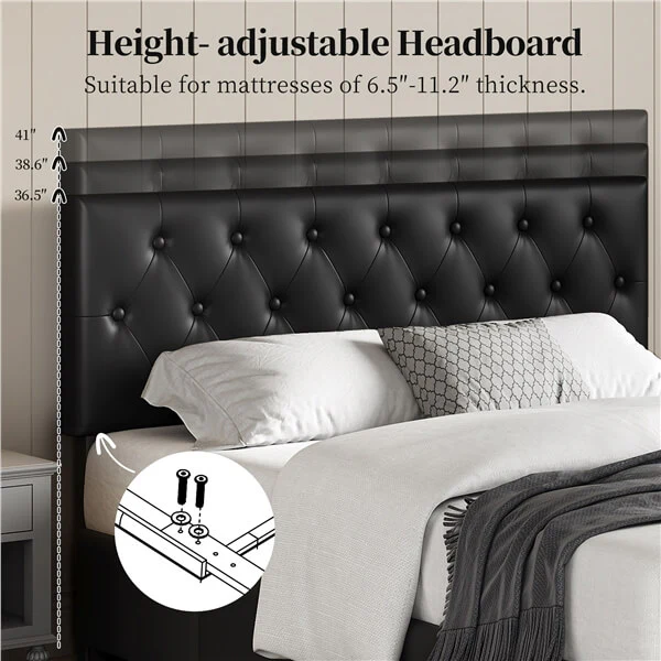 Yaheetech Upholstered Bed Frame with Adjustable Headboard and Three Drawers Storage - Image 13