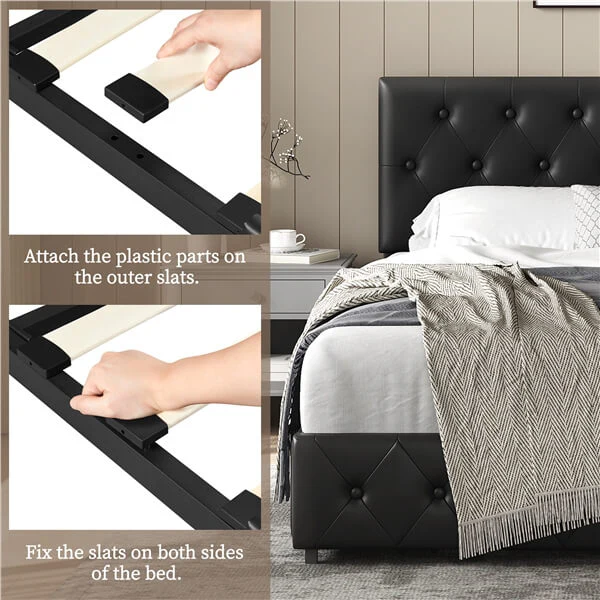 Yaheetech Upholstered Bed Frame with Adjustable Headboard and Three Drawers Storage - Image 14