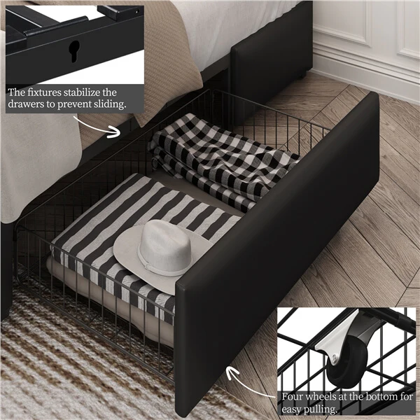 Yaheetech Upholstered Bed Frame with Adjustable Headboard and Three Drawers Storage - Image 17