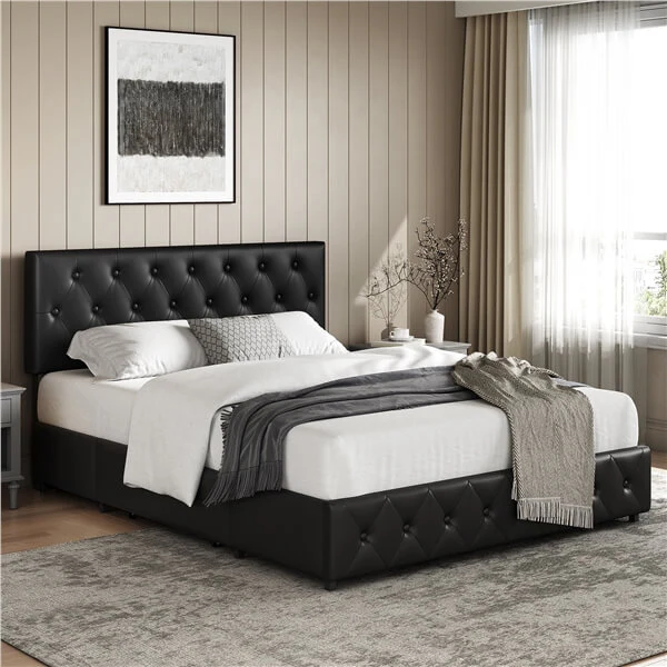Yaheetech Upholstered Bed Frame with Adjustable Headboard and Three Drawers Storage - Image 20