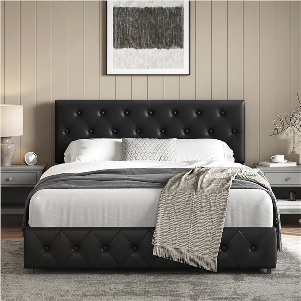 Yaheetech Upholstered Bed Frame with Adjustable Headboard and Three Drawers Storage - Image 21