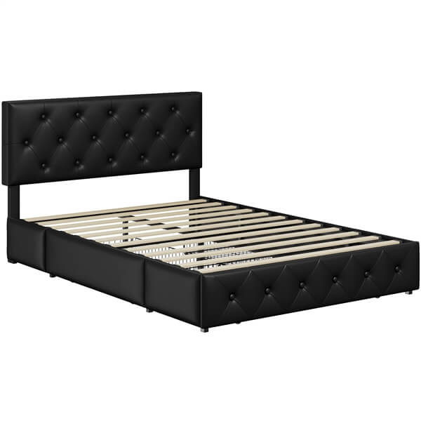 Yaheetech Upholstered Bed Frame with Adjustable Headboard and Three Drawers Storage - Image 4