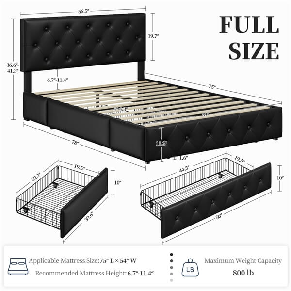 Yaheetech Upholstered Bed Frame with Adjustable Headboard and Three Drawers Storage - Image 5