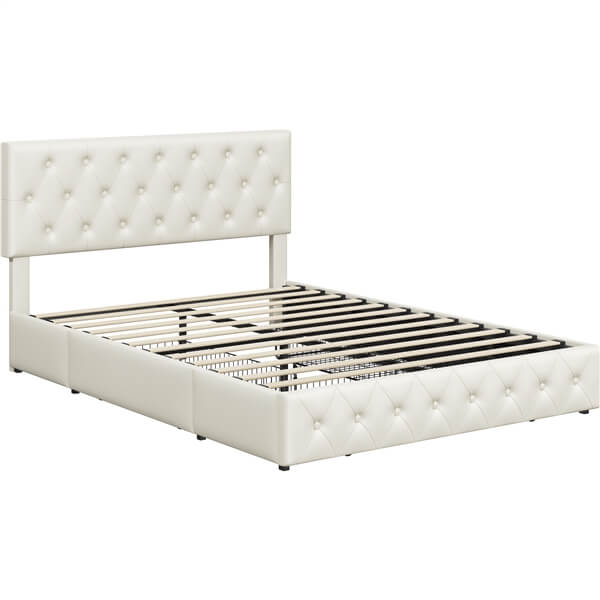 Yaheetech Upholstered Bed Frame with Adjustable Headboard and Three Drawers Storage - Image 6