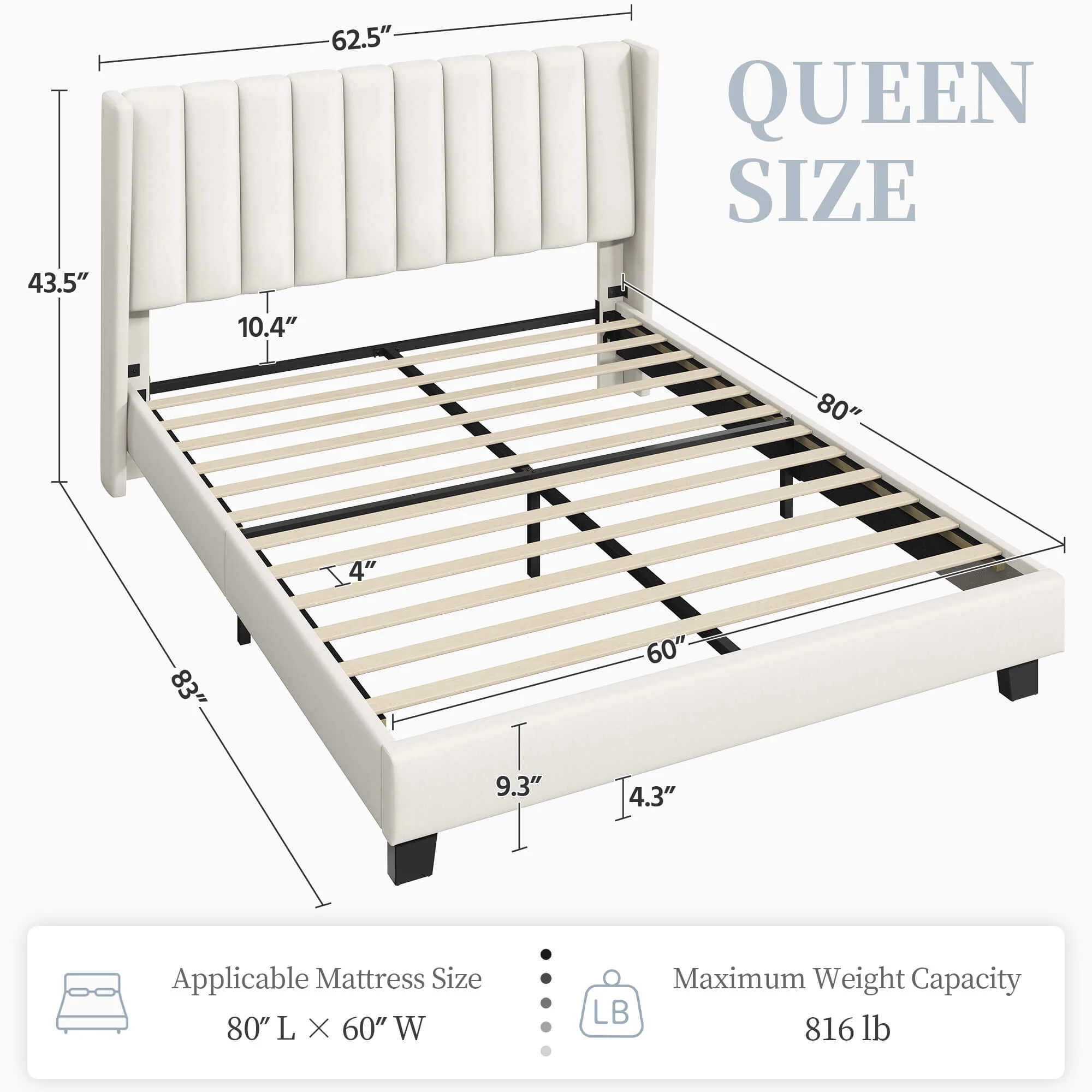 Yaheetech Upholstered Bed Frame with Wing Side - Image 4
