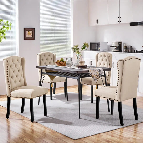 Yaheetech Upholstered Dining Chairs Set of 6 Button Tufted Kitchen Chairs