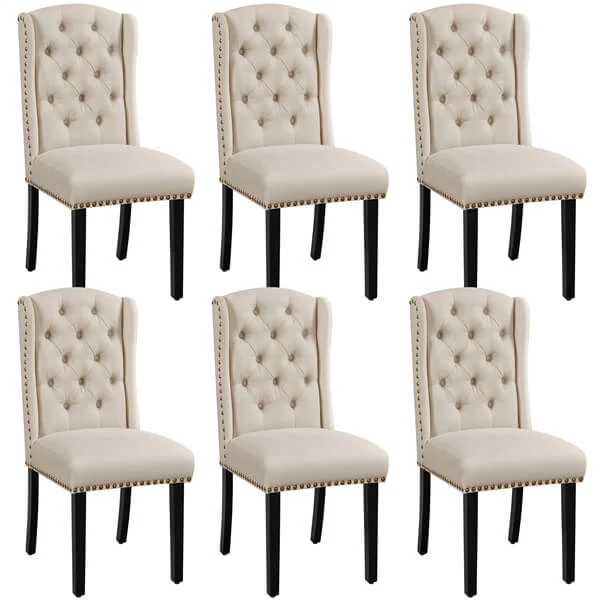Yaheetech Upholstered Dining Chairs Set of 6 Button Tufted Kitchen Chairs - Image 2