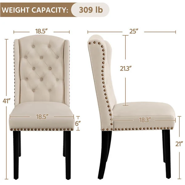 Yaheetech Upholstered Dining Chairs Set of 6 Button Tufted Kitchen Chairs - Image 3