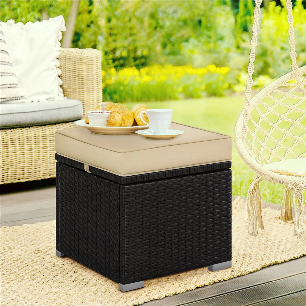 Yaheetech Wicker Ottomans, Set of 2 - Image 7