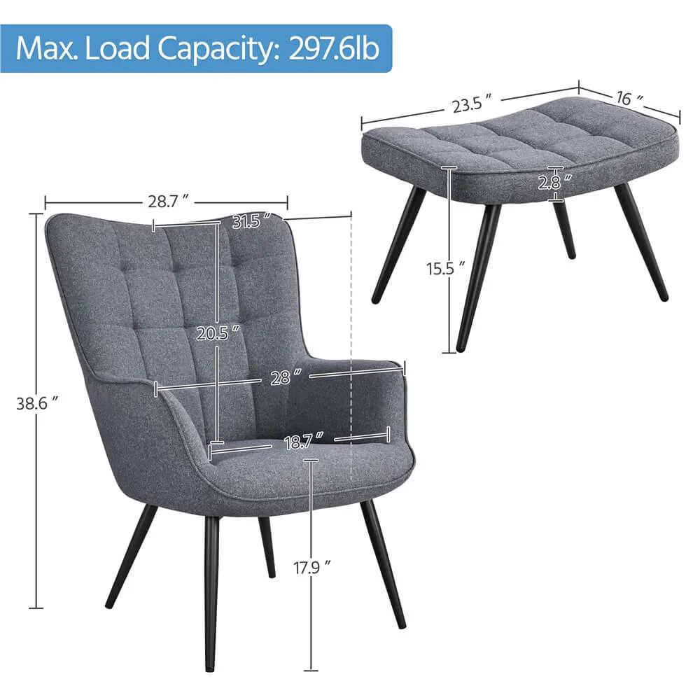Yaheetech Wingback Fabric Chair and Ottoman Set - Image 3