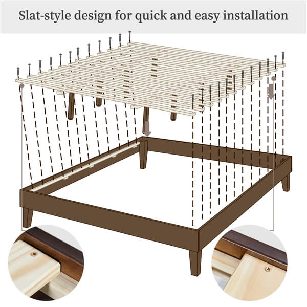 Yaheetech Bed Frame Natural Solid Wood Platform Bed with Wooden Slats Support - Image 9