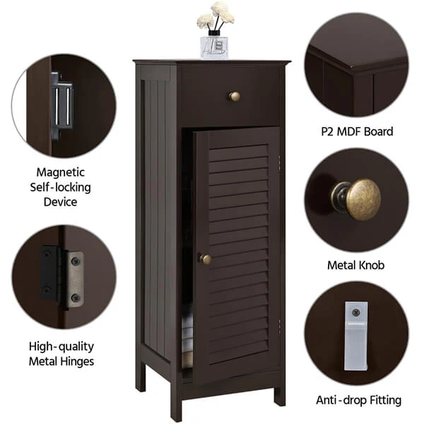 Yaheetech Wooden Free-Standing Storage Organizer Unit with Drawer and Door Cabinet - Image 4